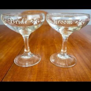 Vintage 1950s Bride & Groom Champagne Coupe Glasses